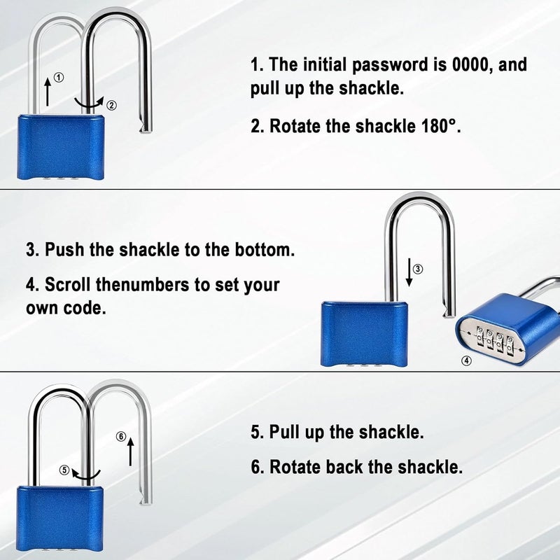 Faburo Combination Lock, 4-Digit Heavy Duty Combo Lock, Combination Padlock Weather-Resistant Heavy Duty Combo Locks for Outdoor Fence, Locker, Sheds, Gym, Gate Hasps (Long Shackle) (2pcs-Blue) - Image 4